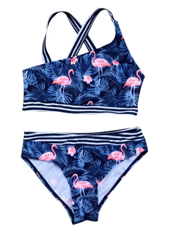  Teenager Girl Flamingo Pattern Bikini Set