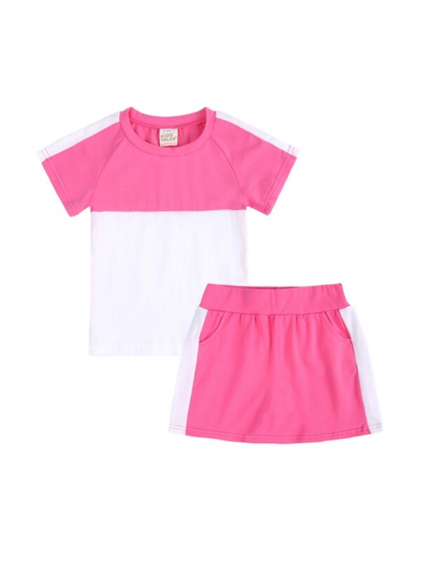 Two Pieces Baby Toddler Color Blocking Set Top And Skirt