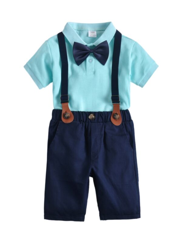 4 Pieces Plain Boys Suit Sets Polo Shirt & Shorts & Bow Tie &  Shorts 210515494