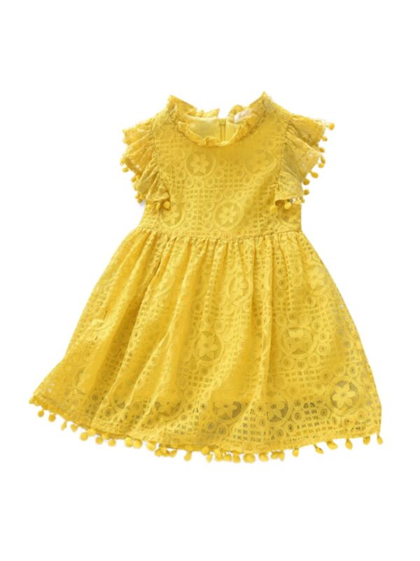 Kid Girl Lace Flutter Sleeve Cutout Dress