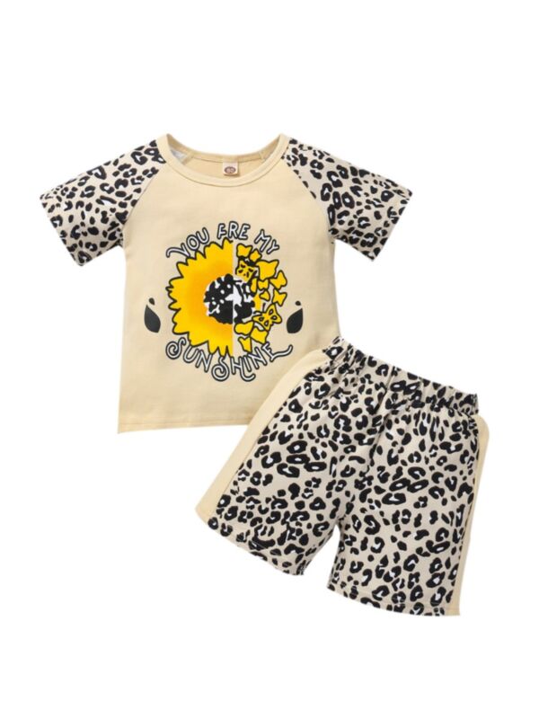 Two Pieces Kid Girl You Are My Sunshine Leopard Set Top With Shorts
