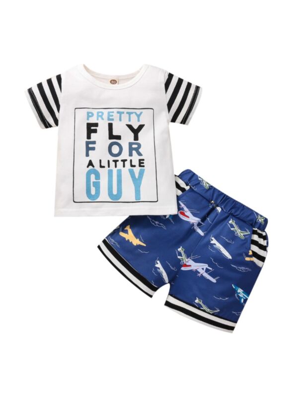 Two Pieces Toddler Boy Pretty Fly For A Little Guy Top With Plane Shorts Set