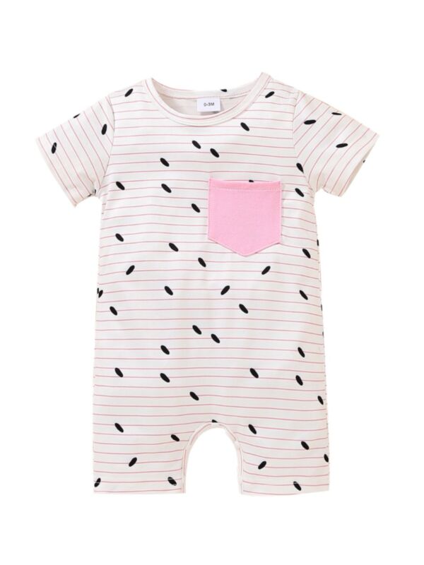 Infant Girl Stripe Seed Pocket Romper