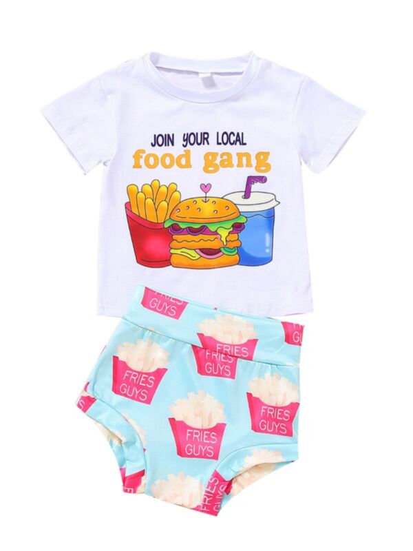 Two Pieces Baby Girl Outfit Sets Join Your local Food Gang Bodysuit And Shorts 210518165