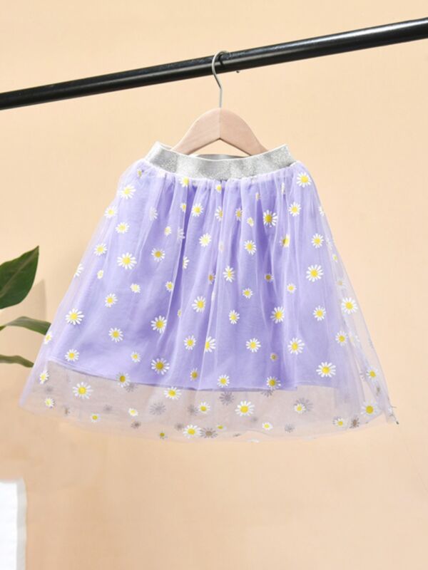 Kid Girl Daisy Flower Mesh Skirt 210518387