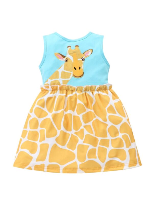 Kid Girl Giraffe Print Frill Trim Tank Dress