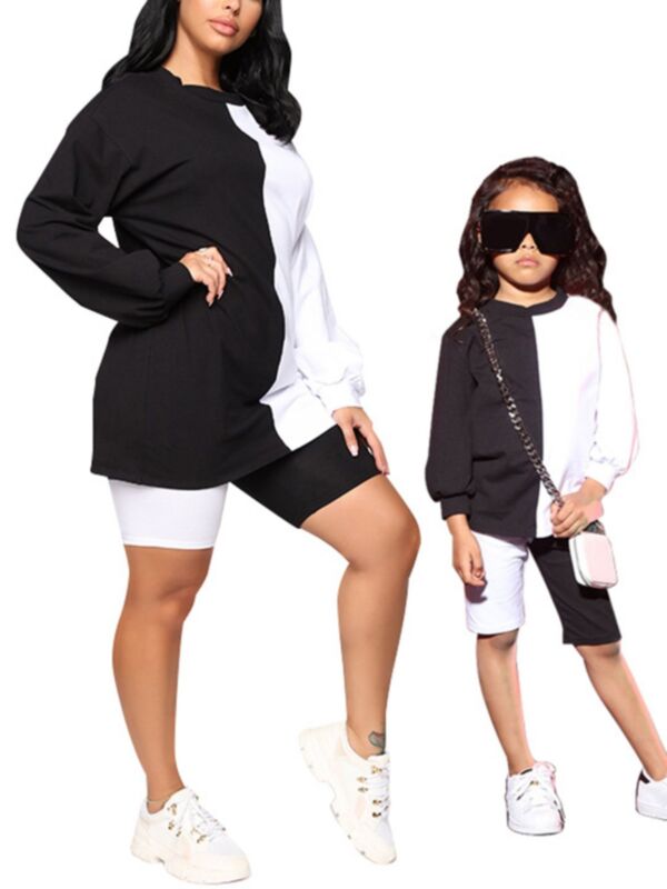 Mommy and Me Color Blocking Set Black-white