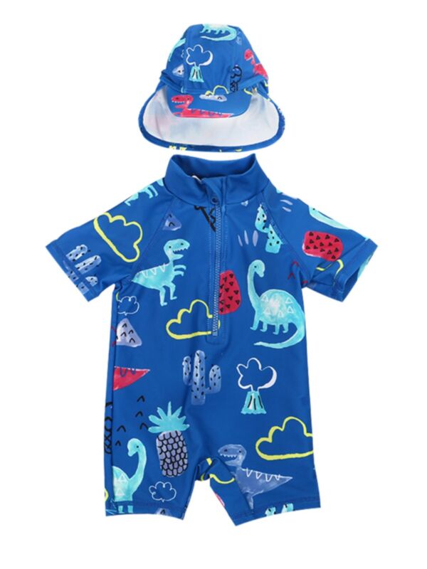 Toddler Boys Dinosaur Printed Swimsuit Blue