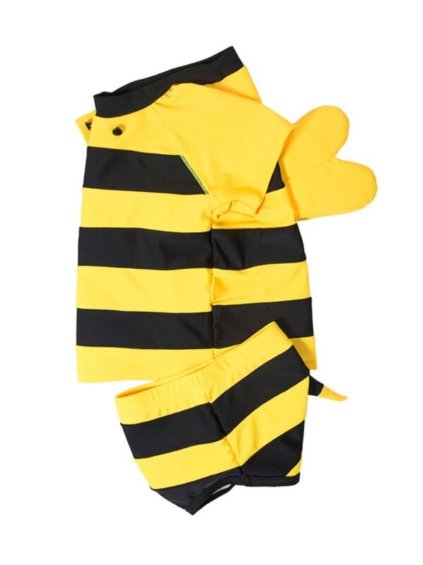 Two Pieces Kid Bee Swimsuit Set Top With Shorts Yellow