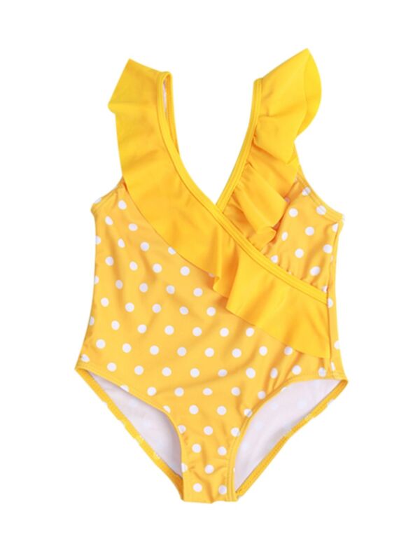 Kid Girl Ruffle Trim Polka Dot One Piece Swimwear 210522538