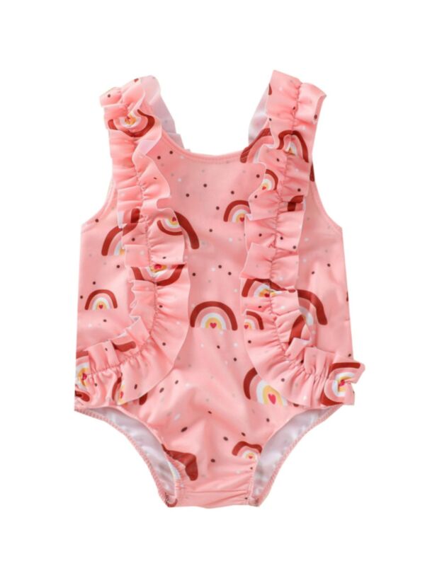 Baby Toddler Girl Rainbow Print Ruffle One Piece Swimwear