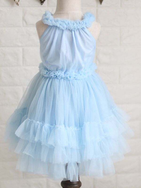 Wholesale Girls Fashion  Clothes Solid Color Mesh Off-Shoulder Dress 