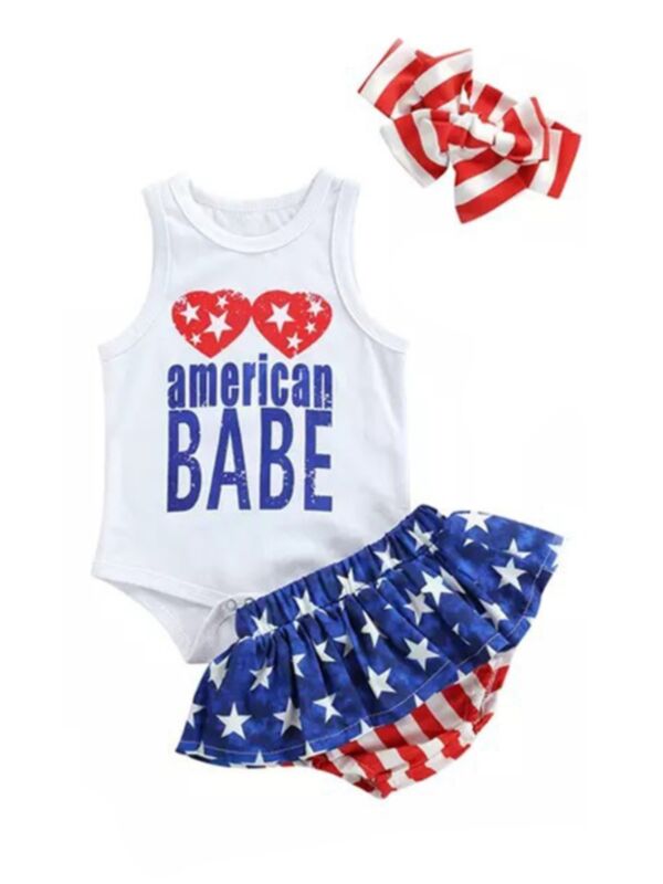 Baby Girl Independence Day Bodysuit And Short Set With Headband 210525180