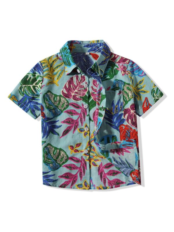 Baby Boy Leaf Print Shirt Wholesale Baby Tops 210527056