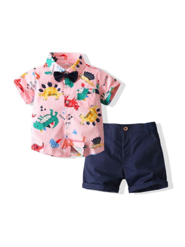 Dinosaur Letter Print Shirt With Shorts Wholesale Boys Clothing Set 210527437
