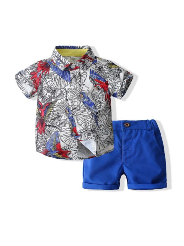 2 Pieces Toddler Boy Gentleman Outfit Parrot Print Shirt With Shorts 210527662