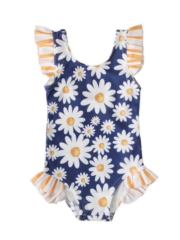 Baby Girl One-piece Swimsuit Ruffle Trim Daisy Flower Print 210527730