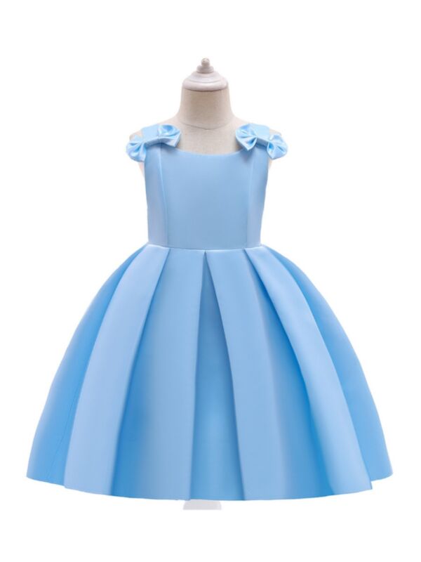 Solid Color Bow Patry Dress For Girls 210529079