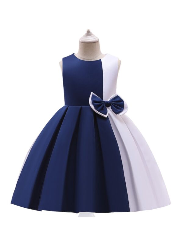 Sleeveless Bow Hit Color Girls Party Dresses 210529145