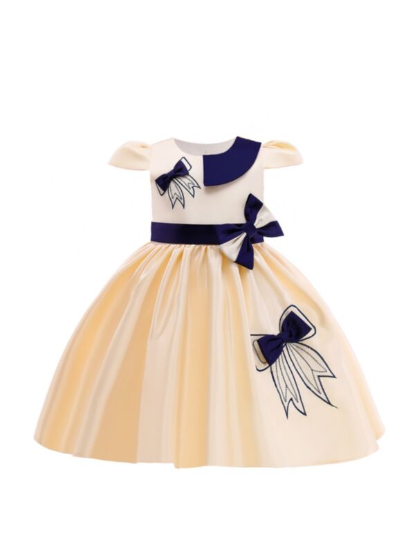 Kid Girl Gown Flutter Sleeve Bow Embroidered Dress 210529293