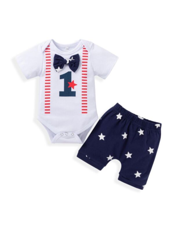 2 Pieces Baby Boy One Year Birthday Independence Day Set Bodysuit  With Shorts 210529623