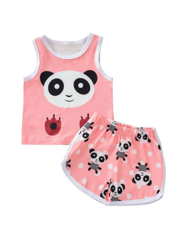 2 Pieces Baby Girl Pada Printed Pajama Set Tank Top With Shorts  21053055