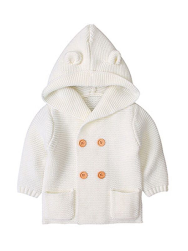 Baby Solid Color Kintted Hooded Cardigan 210531086