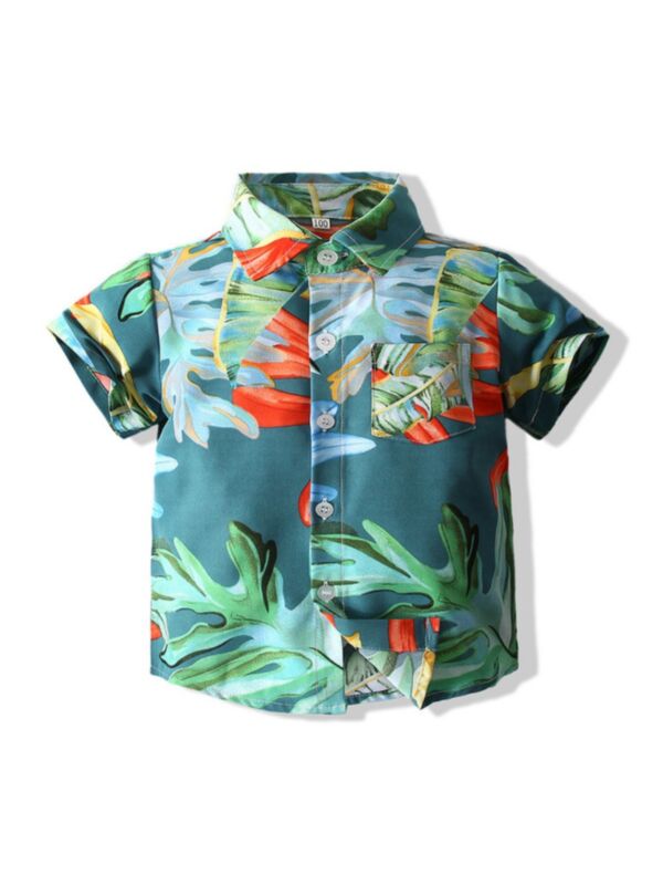 Kid Boy Tropical Print Short Sleeve Shirt Green