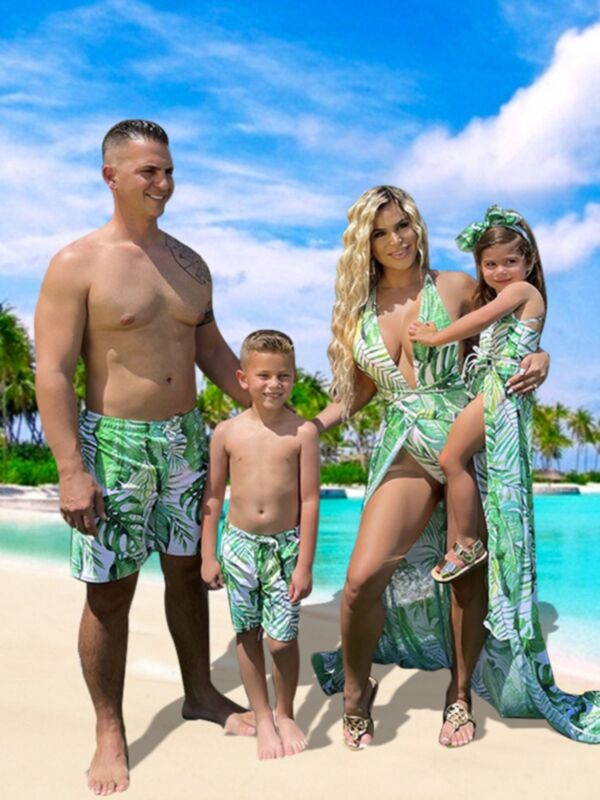 Tropical Print Family Matching Swimsuit Green