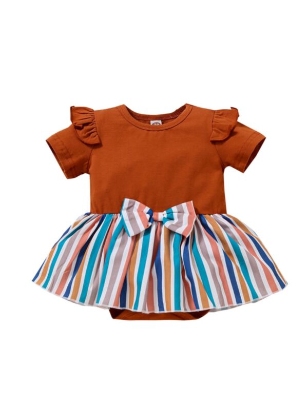 Infant Girl Bodysuit Dress Multicolor Stripe Pattern Wholesale Baby Clothes 210602459 
