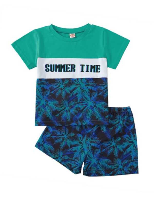 Kid Boy Two Pieces Set Summer Time Color Blocking T-Shirt With Shorts 210602559