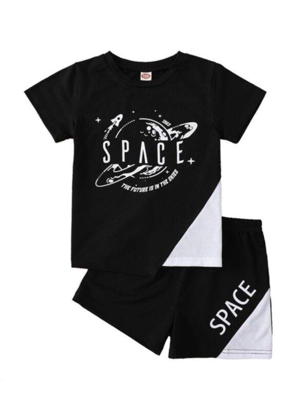 Kid Boy Two Pieces Set Space Print Top And Shorts 210602923