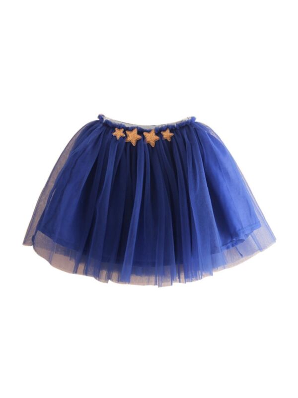 Kid Girl Solid Color Star Mesh Skirt 210604244