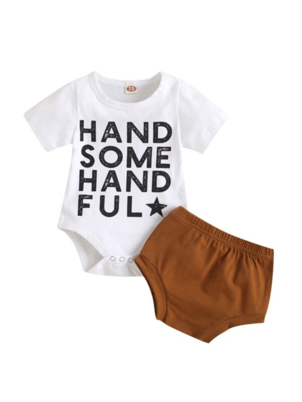 Two Pieces Handsome Handful Print Baby Clothes Set Bodysuit And Short 210604347
