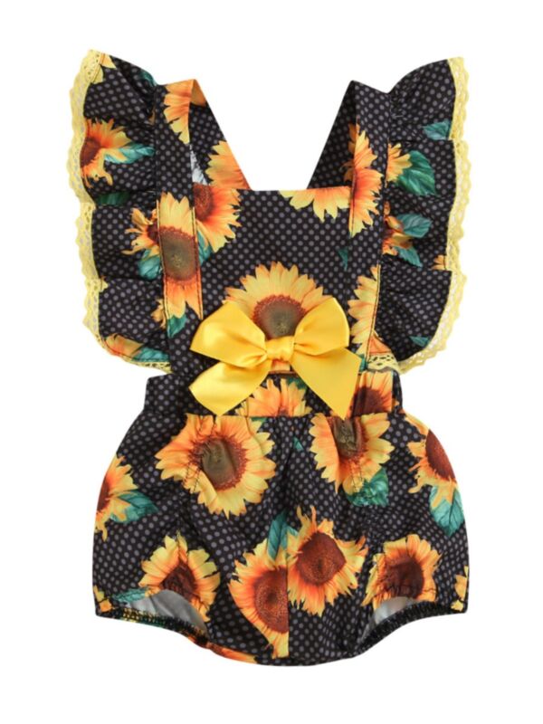 Baby Girl Bodysuit Flutter Sleeve Sunflower Print  210604406
