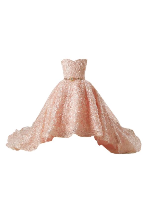 Kid Girl Printed Party Wedding Sleeveless Trailing Dress 210604457