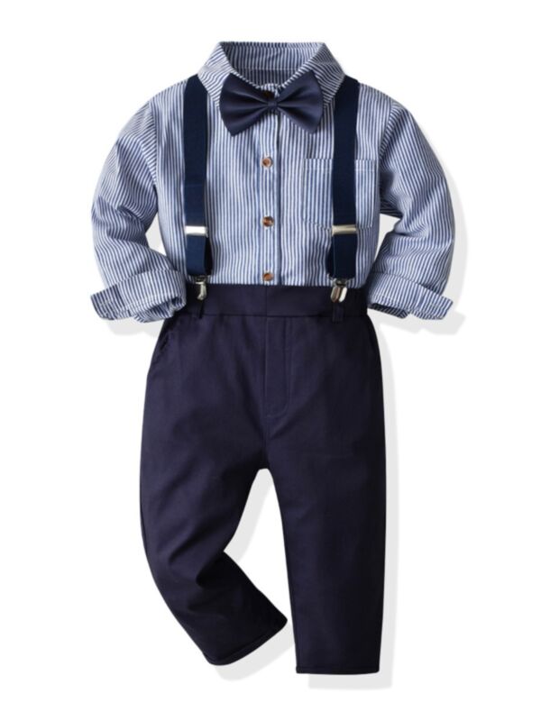 4-piece Boys Suit Sets Striped Bowtie Shirt Suspender Pants Fashion Clothes For Boys 210604586