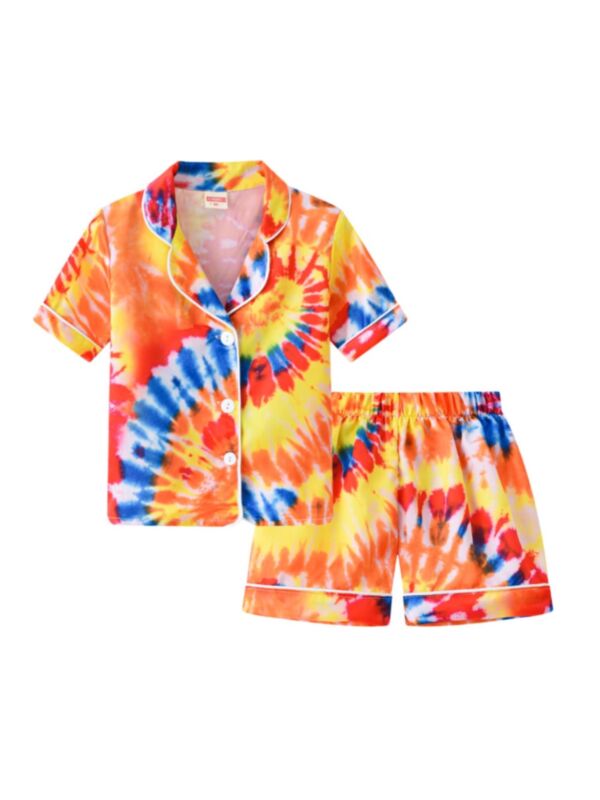 Two Pieces Tie Dye Print Kid Pajamas Sets Shirt With Shorts 210604728