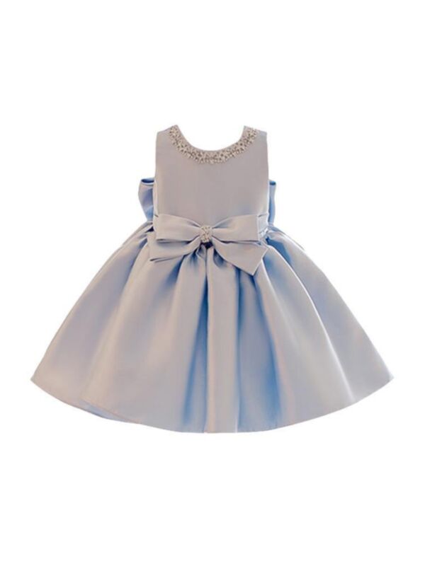 Kid Girl Bowknot Decor Neckline Nail Gown Dress 210604733