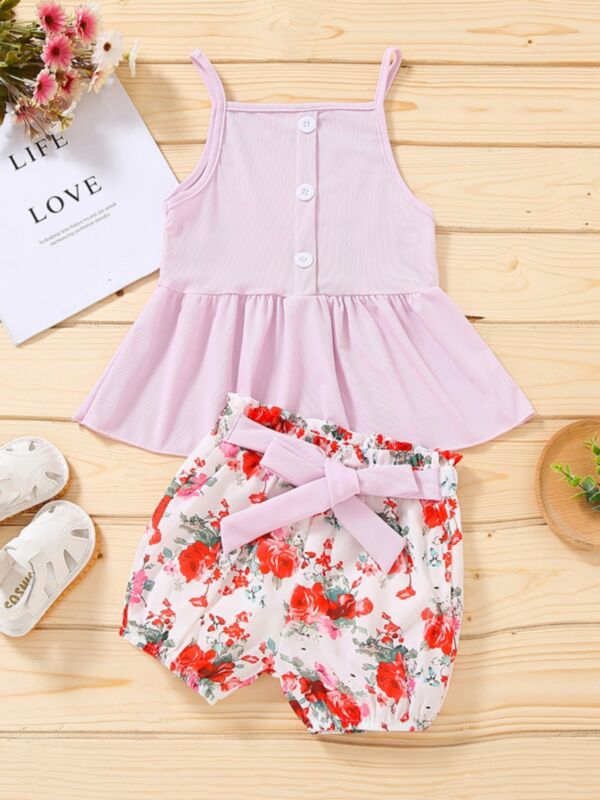 Two Pieces Flower Print Kid Girls Outfits Sets Cami Top And Shorts 210604841
