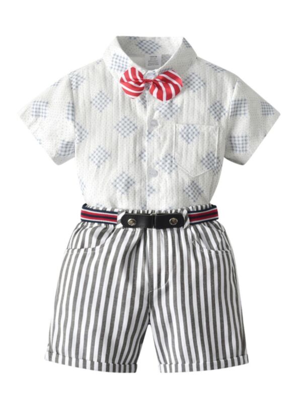 4 Pieces Baby Boys Suit Sets Bowtie Checked Polka Dots Shirt With Striped Shorts 210604899