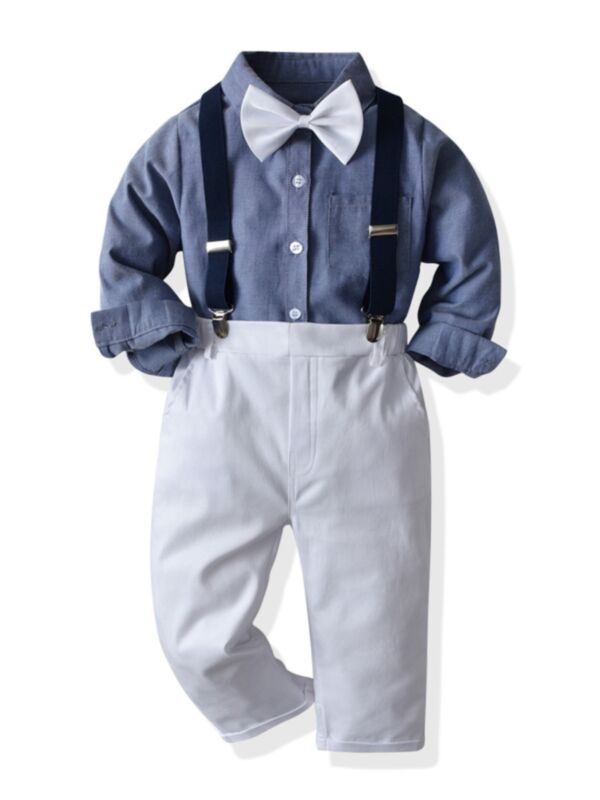 4-piece Boys Suit Sets Plain Bowtie Shirt Suspender Pants 210604902