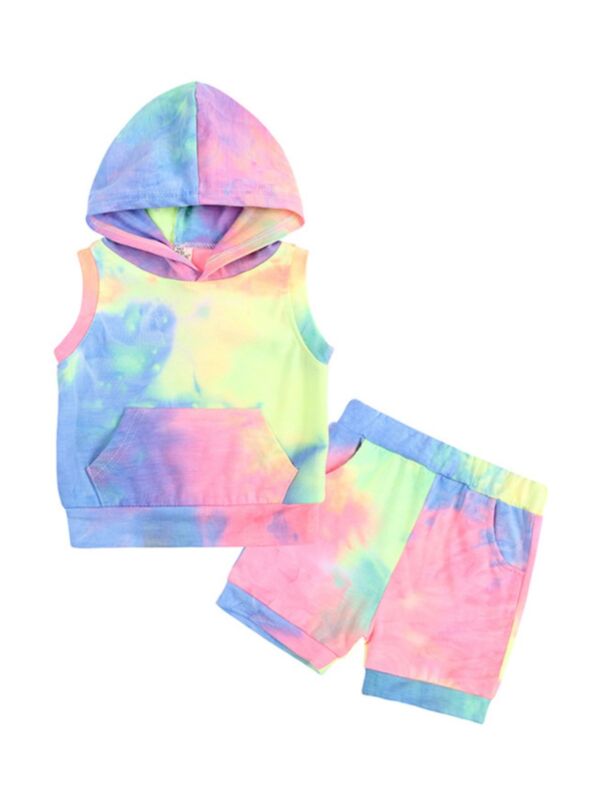Two Piece Baby Girl Tie Dye Hooded Top And Short Set 210607891