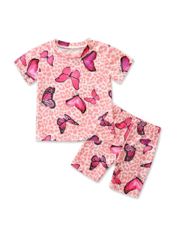 Two Pieces Girls Sets Butterfly Print Top And Shorts 210607978