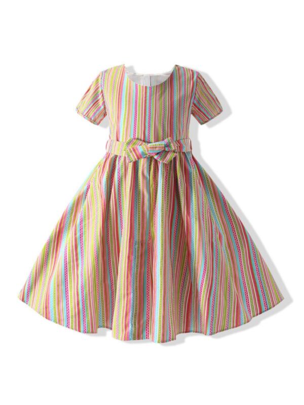 Kid Girl Multicolor Striped Print Dress 210608635