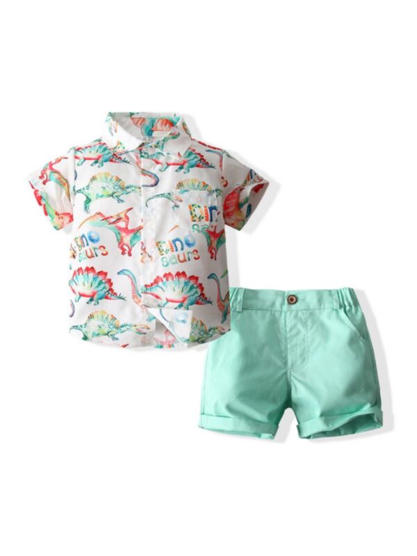 2 Pieces Kid Boy Dinosaur Print Shirt And Short Set 210608825
