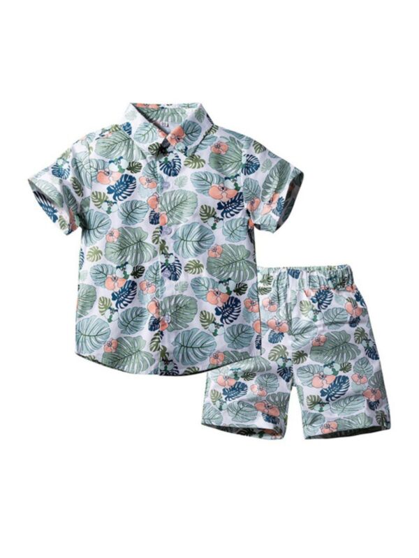  Leaves Print Kid Boy Outfit Sets Shirt And Shorts Fashionable Boys Clothes 210608907