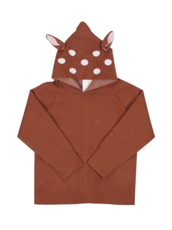 Toddler Deer Ears Hooded Knit Cardigan Brown