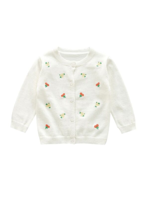Baby Girl Flower Embroidery Knitted Cardigan 210609449