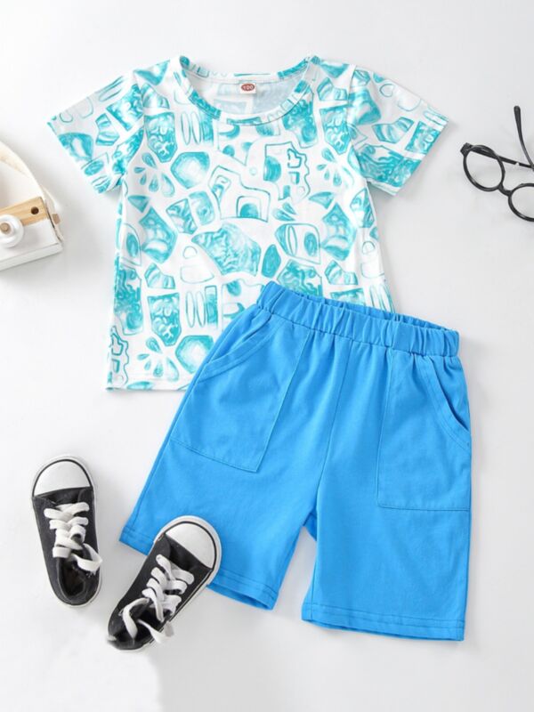 Two Pieces Cartoon Print Kid Boys Outfit Set T-Shirt And Shorts 210610384